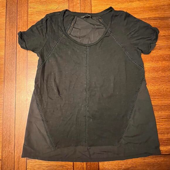 Banana Republic Slub Black Dual Linen Short Sleeve Shirt Crew Neck Size Medium - Picture 6 of 10